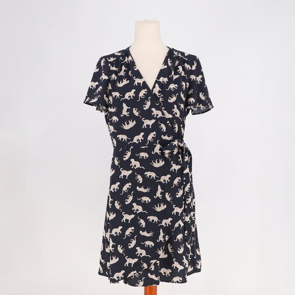 NWT J.CREW Mini Wrap Dress in Navy Leopard Print Size 8 - Picture 1 of 9